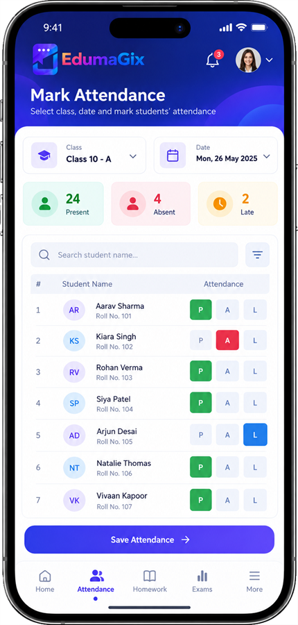 Teacher App — Mark attendance