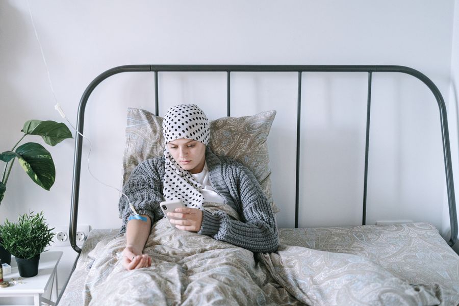 A patient resting at home after a chemotherapy session