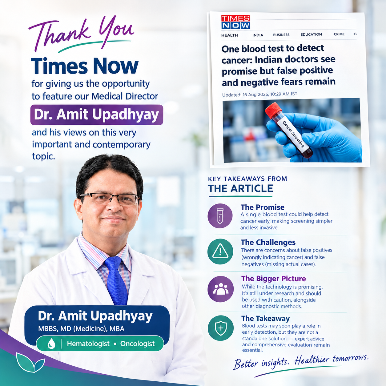 September 2026: One Blood Test to Detect Cancer — Dr. Amit Upadhyay Shares Expert Insights on False Positives & False Negatives